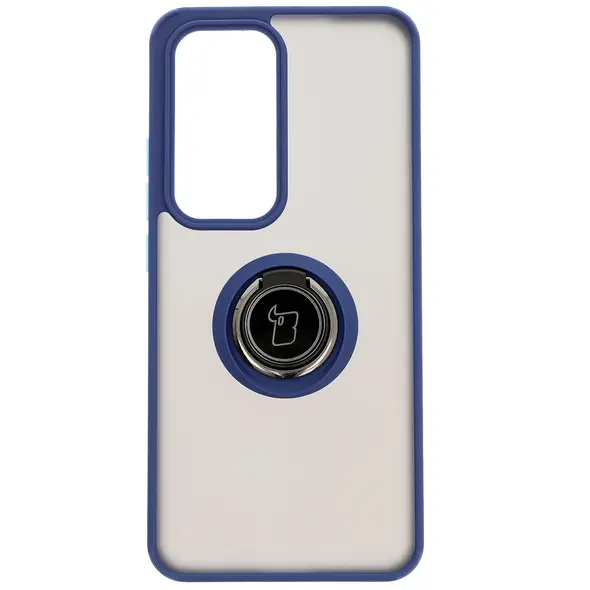 Bizon Case Hybrid Ring Oppo Reno 12 Pro smoky with a navy blue frame