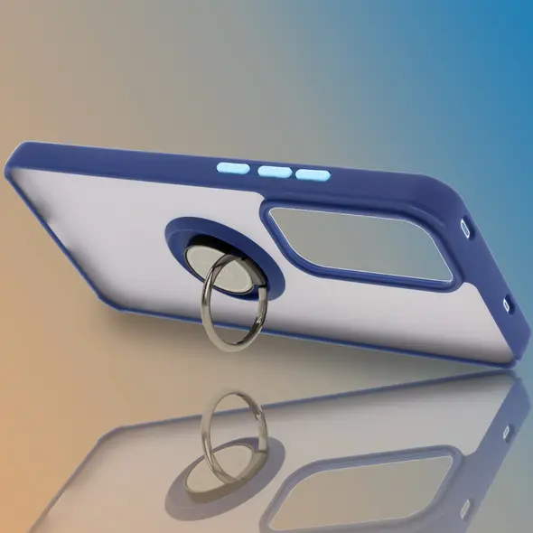 Bizon Case Hybrid Ring Oppo Reno 12 Pro smoky with a navy blue frame