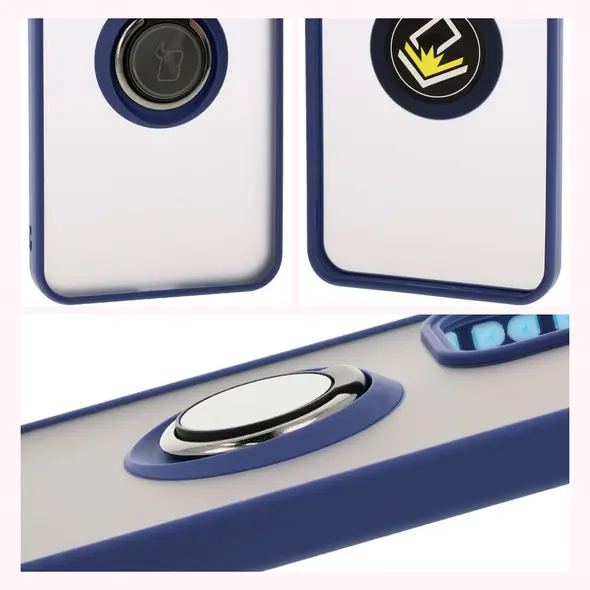 Bizon Case Hybrid Ring Oppo Reno 12 smoky with a navy blue frame