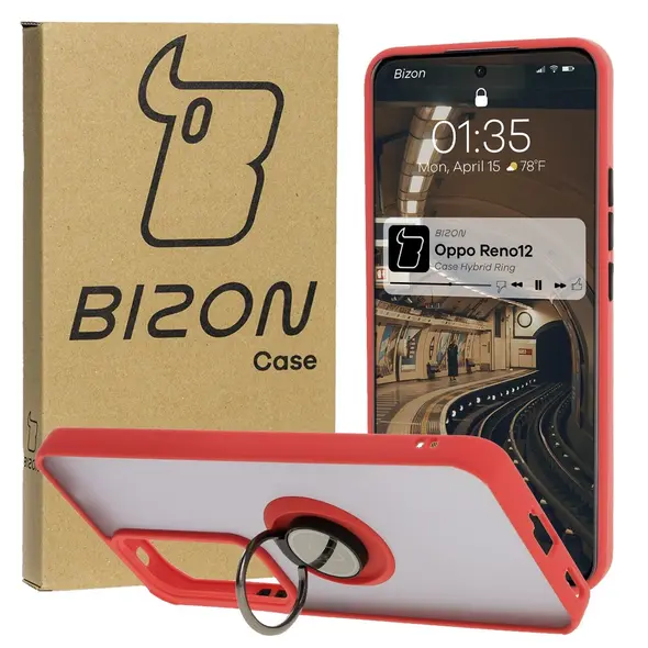 Bizon Case Hybrid Ring Oppo Reno 12 smoky with a red frame