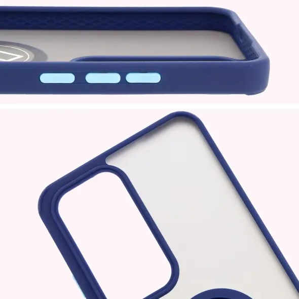 Bizon Case Hybrid Ring Oppo Reno 12 Pro smoky with a navy blue frame