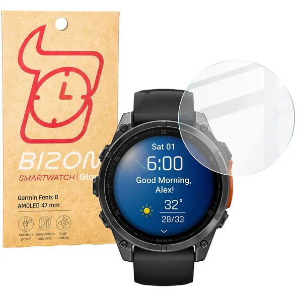 Bizon Glass Watch Clear Garmin Fenix 8 AMOLED 47 mm