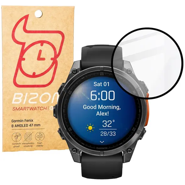 Bizon Glass Watch Edge Hybrid Garmin Fenix 8 AMOLED 47 mm black