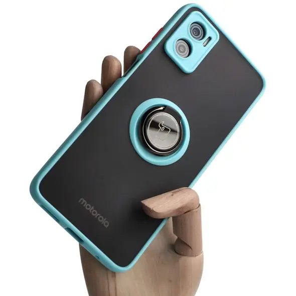 Bizon Case Hybrid Ring Motorola Moto E22 / E22i smoky with a light blue frame