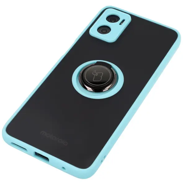 Bizon Case Hybrid Ring Motorola Moto E22 / E22i smoky with a light blue frame