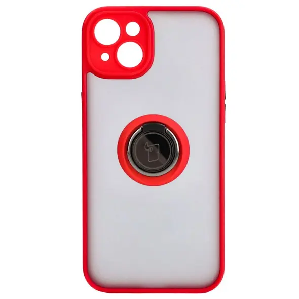 Bizon Case Hybrid Ring Apple iPhone 15 Plus smoky with a red frame