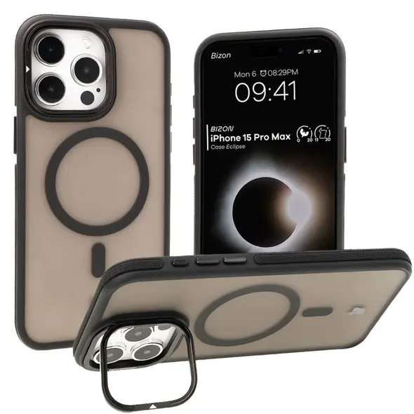 Bizon Case Eclipse Apple iPhone 15 Pro Max smoky with a black frame