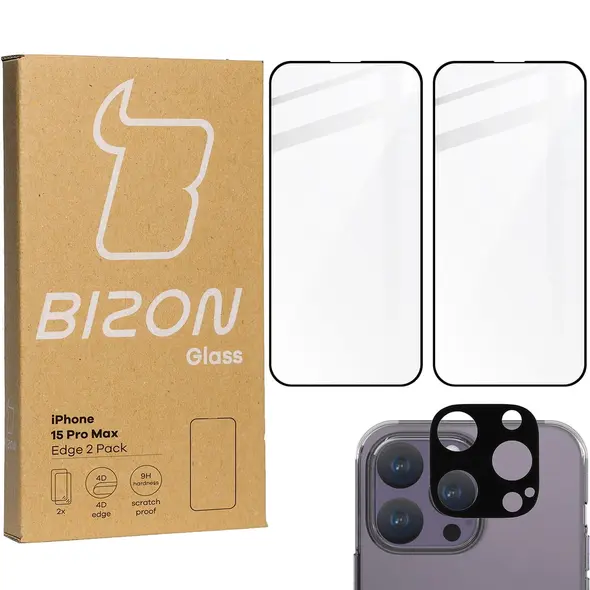 BIZON Edge 2x screen glass + camera glass Apple iPhone 15 Pro Max