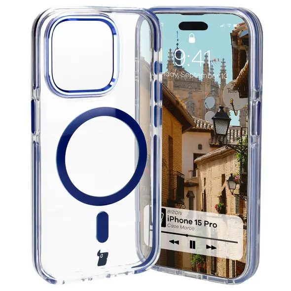 Bizon Case Marco Apple iPhone 15 Pro clear with blue frame