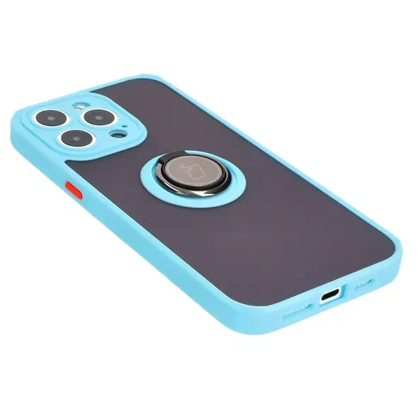 Bizon Case Hybrid Ring Apple iPhone 15 Pro Max smoky with a light blue frame