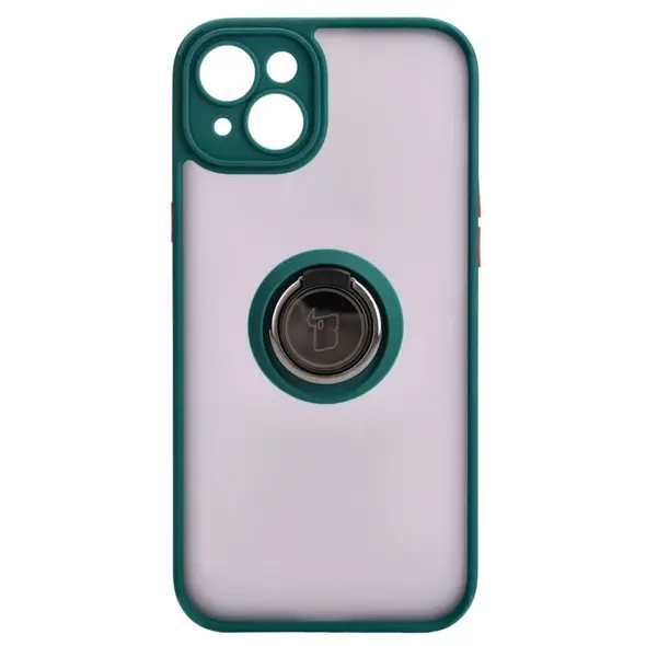 Bizon Case Hybrid Ring Apple iPhone 15 Plus smoky with a dark green frame