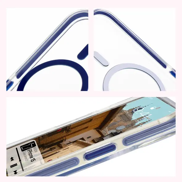 Bizon Case Marco Apple iPhone 15 clear with blue frame