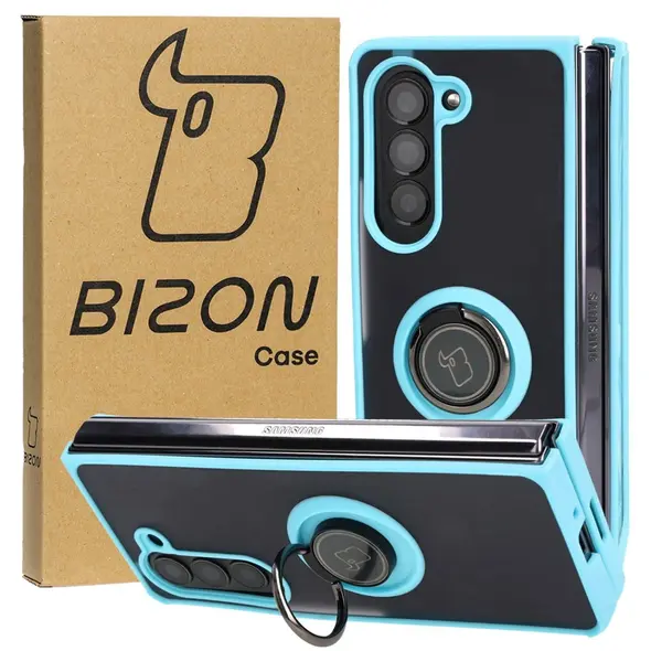 Bizon Case Hybrid Ring Samsung Galaxy Z Fold5 smoky with a light blue frame