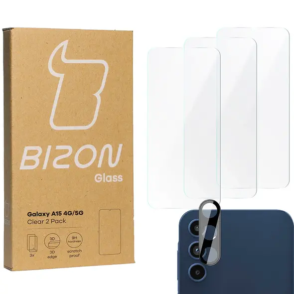 BIZON Clear 3x screen glass + camera glass Samsung Galaxy A15 4G/5G