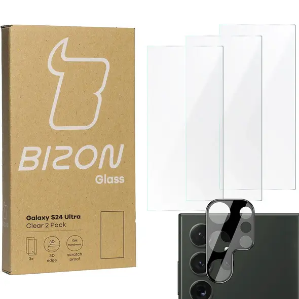 BIZON Clear 3x screen glass + camera glass Samsung Galaxy S24 Ultra