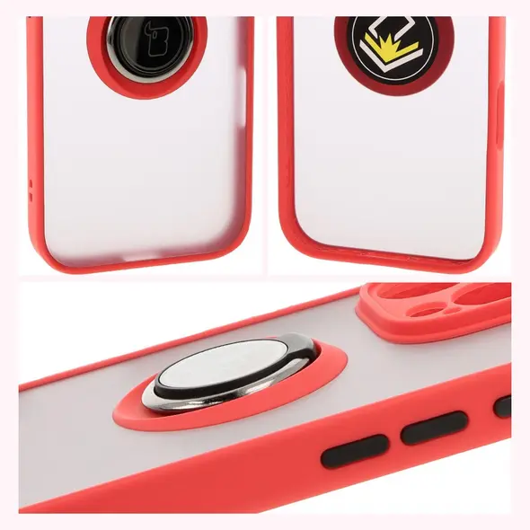 Bizon Case Hybrid Ring Apple iPhone 16 Pro Max smoky with a red frame