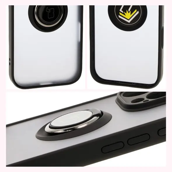 Bizon Case Hybrid Ring Apple iPhone 16 Pro Max smoky with a black frame