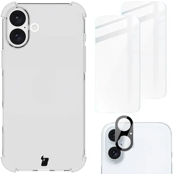Bizon Case Clear Pack case + 2x tempered glass + lens glass Apple iPhone 16 Plus