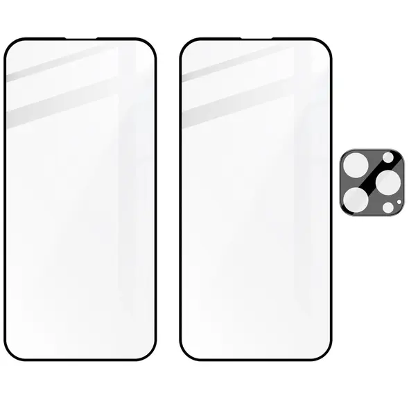 Bizon Edge 2x tempered screen glass with frame + camera glass Apple iPhone 16 Pro
