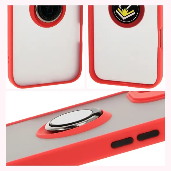 Bizon Case Hybrid Ring Apple iPhone 16 Plus smoky with a red frame