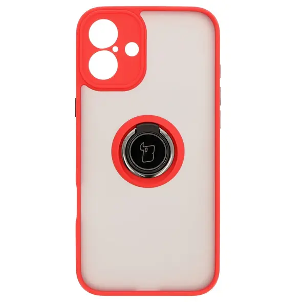 Bizon Case Hybrid Ring Apple iPhone 16 Plus smoky with a red frame