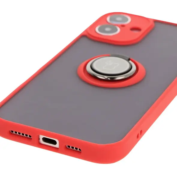 Bizon Case Hybrid Ring Apple iPhone 16 Plus smoky with a red frame