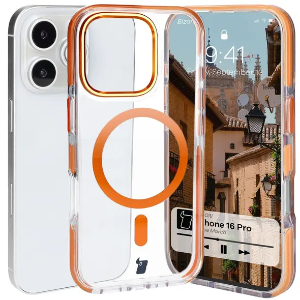 Bizon Case Marco Apple iPhone 16 Pro clear with orange frame