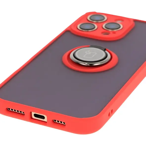 Bizon Case Hybrid Ring Apple iPhone 16 Pro Max smoky with a red frame