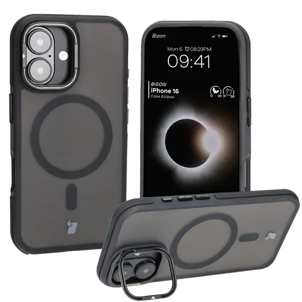 Bizon Case Eclipse Apple iPhone 16 smoky with a black frame