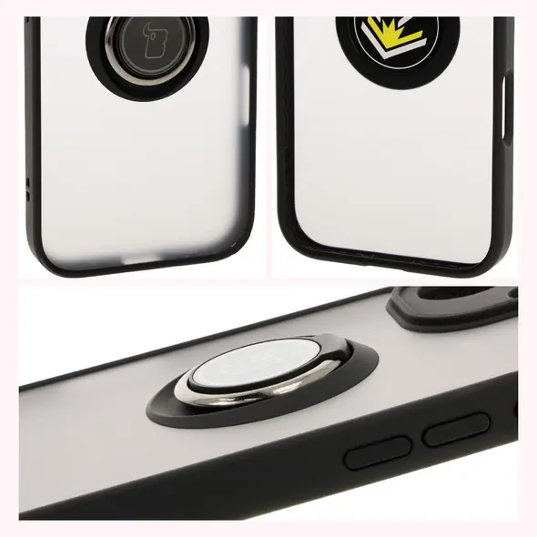 Bizon Case Hybrid Ring Apple iPhone 16 smoky with a black frame