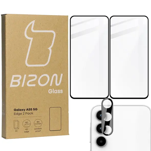 BIZON Edge 2x screen glass + camera glass Samsung Galaxy A55 5G