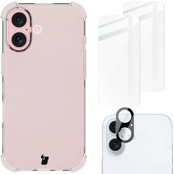 Bizon Case Clear Pack case + 2x tempered glass + lens glass Apple iPhone 16