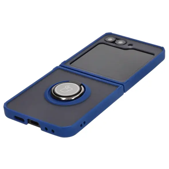 Bizon Case Hybrid Ring Samsung Galaxy Z Flip6 smoky with a navy blue frame
