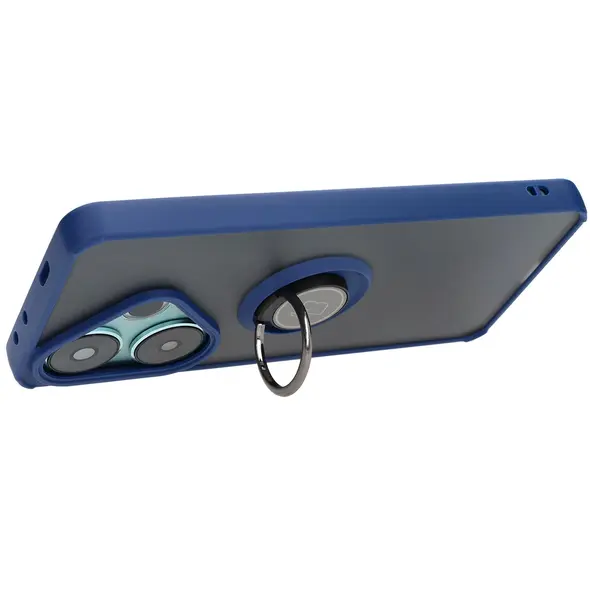 Bizon Case Hybrid Ring Xiaomi Poco F6 smoky with a navy blue frame