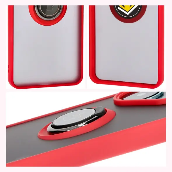 Bizon Case Hybrid Ring Xiaomi Poco F6 smoky with a red frame