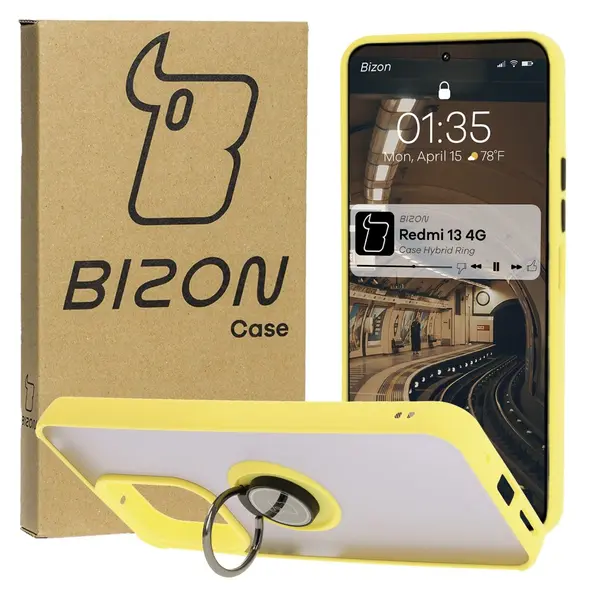 Bizon Case Hybrid Ring Xiaomi Redmi 13 4G smoky with a yellow frame