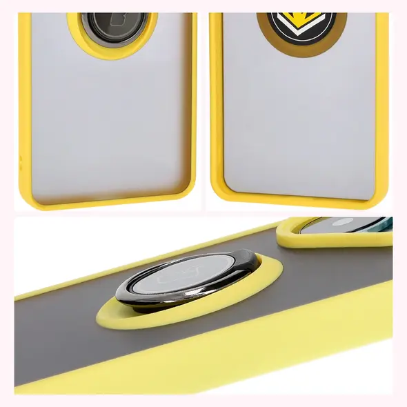 Bizon Case Hybrid Ring Xiaomi Poco F6 smoky with a yellow frame