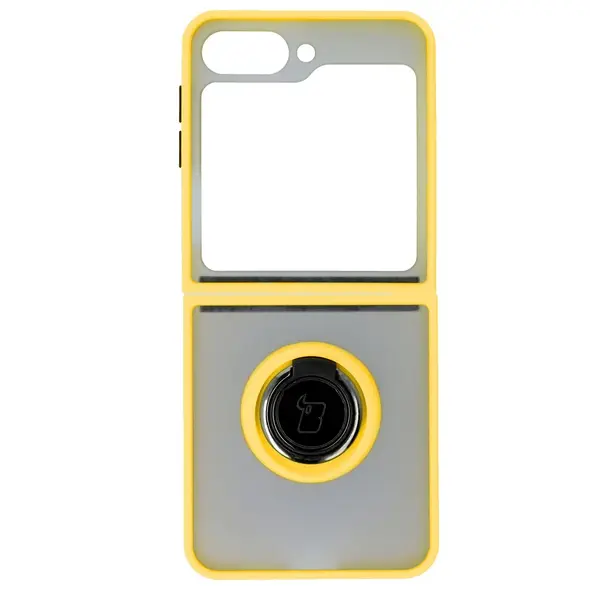 Bizon Case Hybrid Ring Samsung Galaxy Z Flip6 smoky with a yellow frame