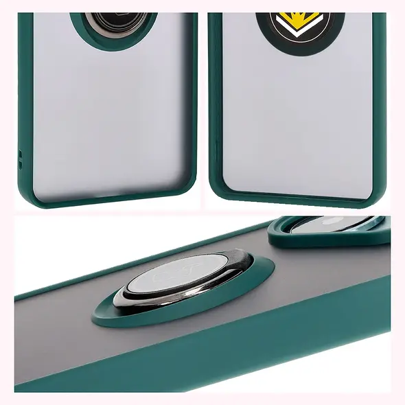 Bizon Case Hybrid Ring Xiaomi Poco F6 smoky with a dark green frame