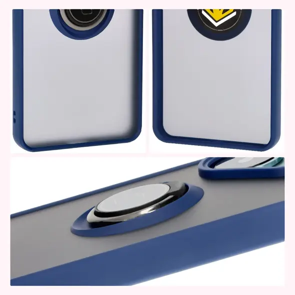 Bizon Case Hybrid Ring Xiaomi Poco F6 smoky with a navy blue frame