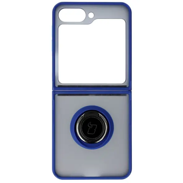 Bizon Case Hybrid Ring Samsung Galaxy Z Flip6 smoky with a navy blue frame