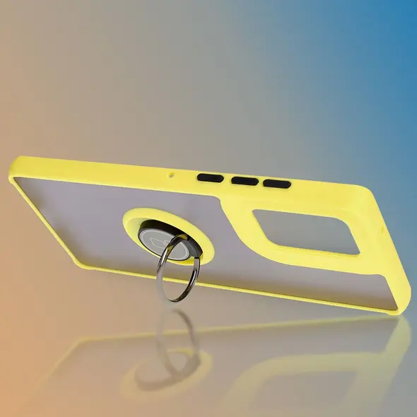 Bizon Case Hybrid Ring Motorola Edge 50 Fusion smoky with a yellow frame