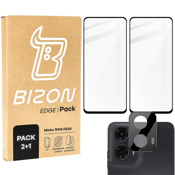 Bizon Edge 2x tempered screen glass with frame + camera glass Motorola Moto G04/G24