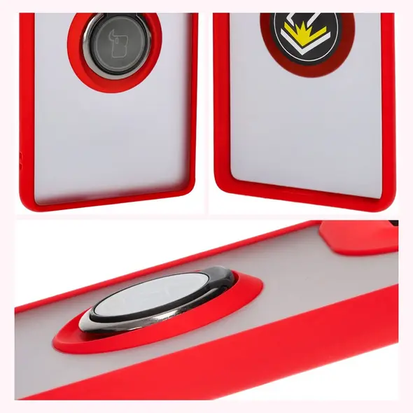 Bizon Case Hybrid Ring Motorola Edge 50 Fusion smoky with a red frame