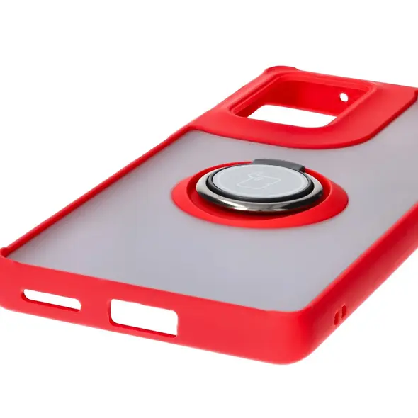 Bizon Case Hybrid Ring Motorola Edge 50 Fusion smoky with a red frame