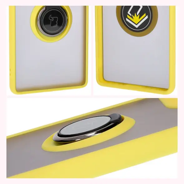 Bizon Case Hybrid Ring Motorola Edge 50 Fusion smoky with a yellow frame