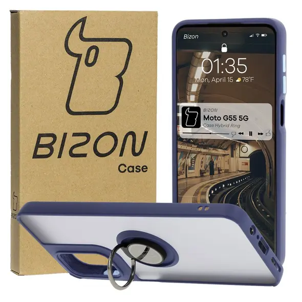 Bizon Case Hybrid Ring Motorola Moto G55 5G smoky with a navy blue frame