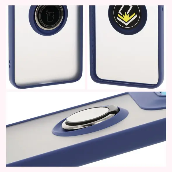 Bizon Case Hybrid Ring Motorola Edge 50 Neo smoky with a navy blue frame