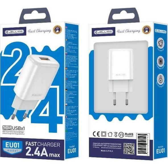 Ładowarka Jellico JELLICO ŁADOWARKA SIECIOWA EU01 2.4A USB BIAŁY standard