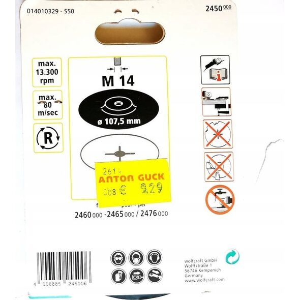 Wolfcraft Δίσκος λείανσης 115 mm Wolfcraft - M 14 7416438 4006885245006